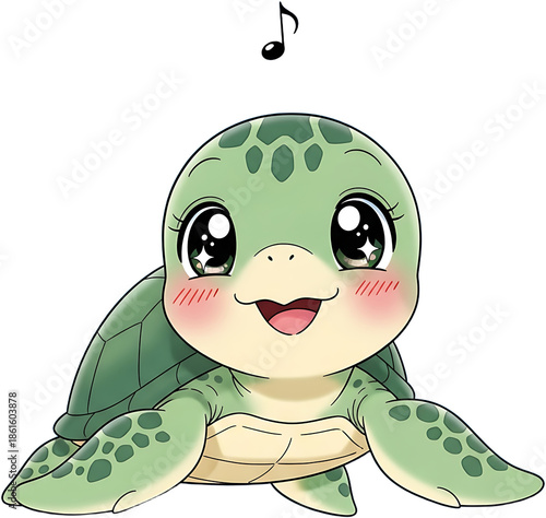 Cute cartoon turtle singing a happy song.