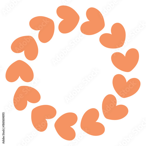 Simple circular frame made of bold pink heart shapes arranged in a clean, modern ring. Minimal and playful design perfect for Valentines Day, love themed graphics, cards, stickers, and invitations