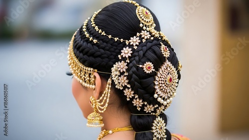 Indian Woman with Traditional Braided Hair and Ornaments.