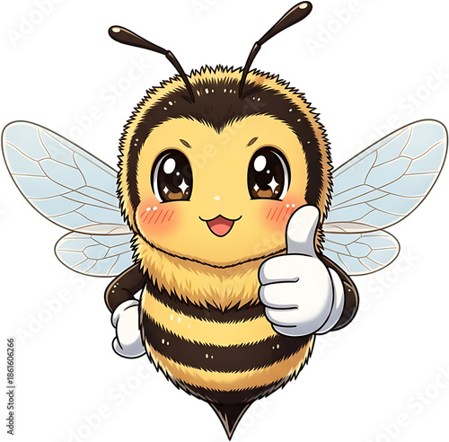 Cute cartoon bee giving a thumbs up gesture.