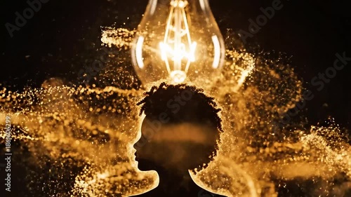 A bright star-shaped light trails around bulb on black