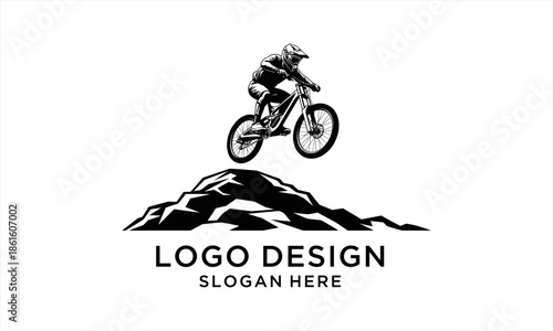 Mountain Biker Silhouette Logo Design for Extreme Sports and Outdoor Adventures.