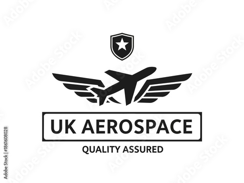 UK Aerospace Quality Assured - Logo Design of an Airplane with Wings and a Shield Element