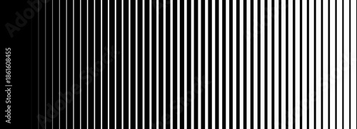 Striped halftone gradation texture. Fading vertical line gradient background. Repeating pattern backdrop. Black halftone parallel lines backdrop for overlay, print, cover, graphic design. Eps10