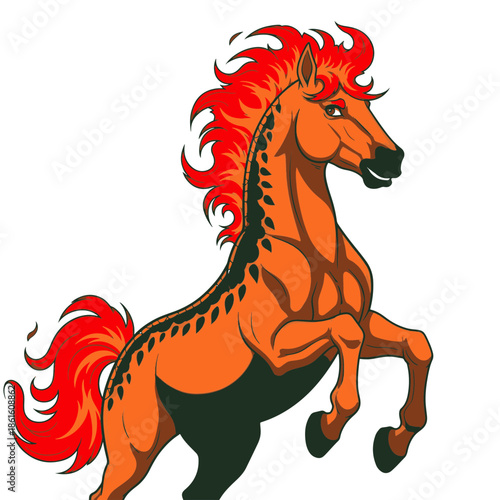 A fiery illustration of a Fire Horse in mid-gallop, showcasing its mane and muscular structure.