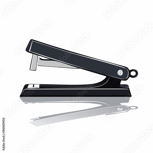 Black office stapler with reflection