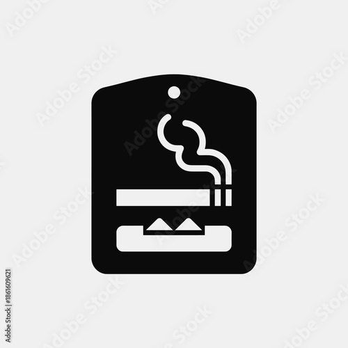 Smoking Area Sign with Lit Cigarette and Ashtray Icon