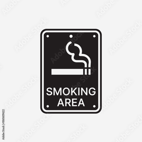 Smoking Area Sign with Cigarette Icon and Rising Smoke