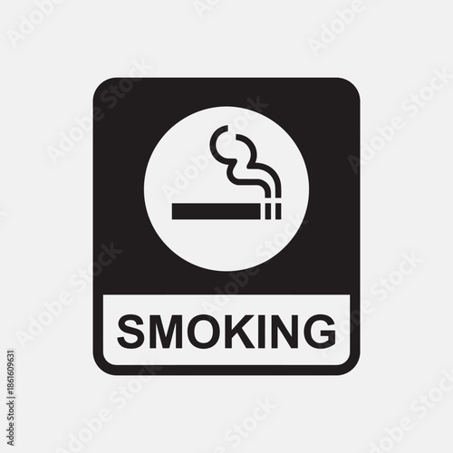 Modern Black and White Smoking Permitted Sign with Cigarette and Smoke Icon