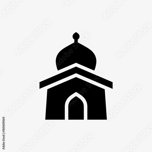 Minimalist Black Silhouette Icon of a Mosque with Domed Roof