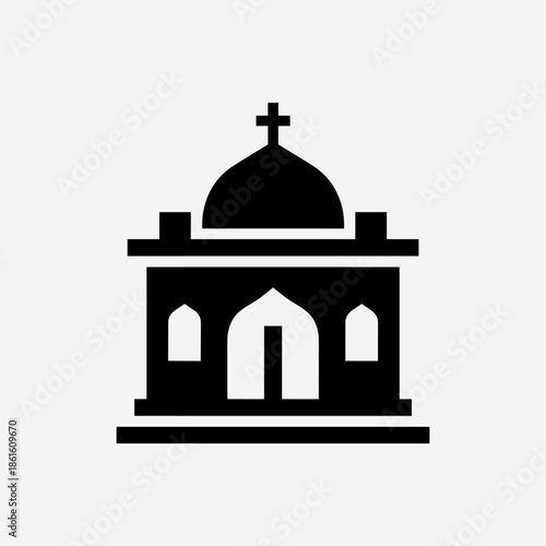 Black Silhouette Icon of a Chapel or Mausoleum with Cross and Dome
