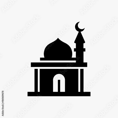 Mosque Silhouette with Dome and Minaret, an Iconic Islamic Religious Symbol