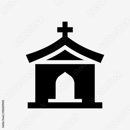 Minimalist Church Icon with Cross on Roof, Religious Building Symbol