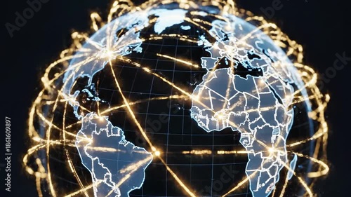 A globe with glowing lines connecting various points across the world, symbolizing global connections