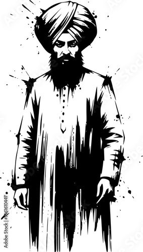 Abstract brushstroke illustration featuring a man with a turban
