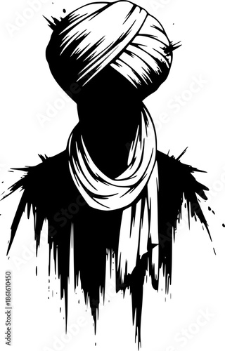 Abstract brushstroke illustration featuring a man with a turban
