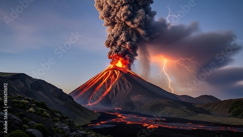 Volcanic Eruption with Lava and Ash Cloud.