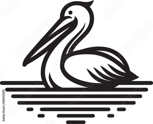 Vector illustration of a white pelican bird with a large beak designed as a cartoon nature symbol icon for wildlife and lake art