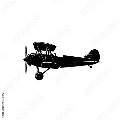 A vintage biplane silhouette against a plain white background