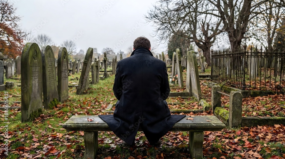 Fototapeta premium Solitude and Reflection in an Autumn Cemetery