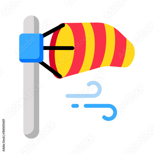 A flat style icon showing a windsock