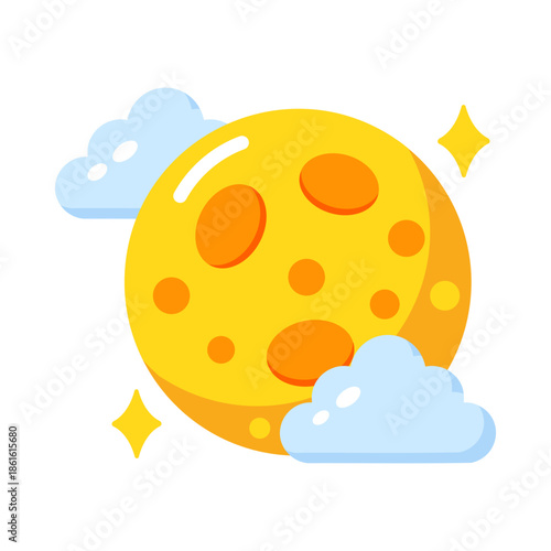 A flat style icon showing a cloudy night