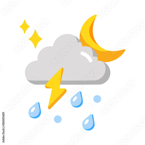 A flat style icon showing night rain