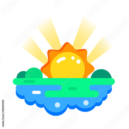 A flat style icon showing sunset