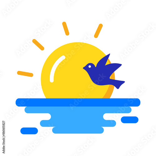 A flat style icon showing sunset view