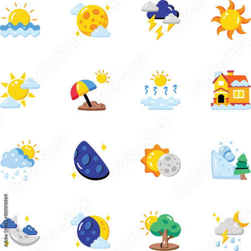 Collection of Universal Weather Flat Style Icons 