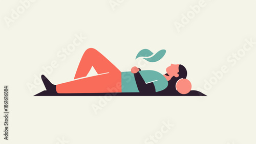 Portrait of a woman in a relaxed pose with turquoise top and red pants on a neutral background