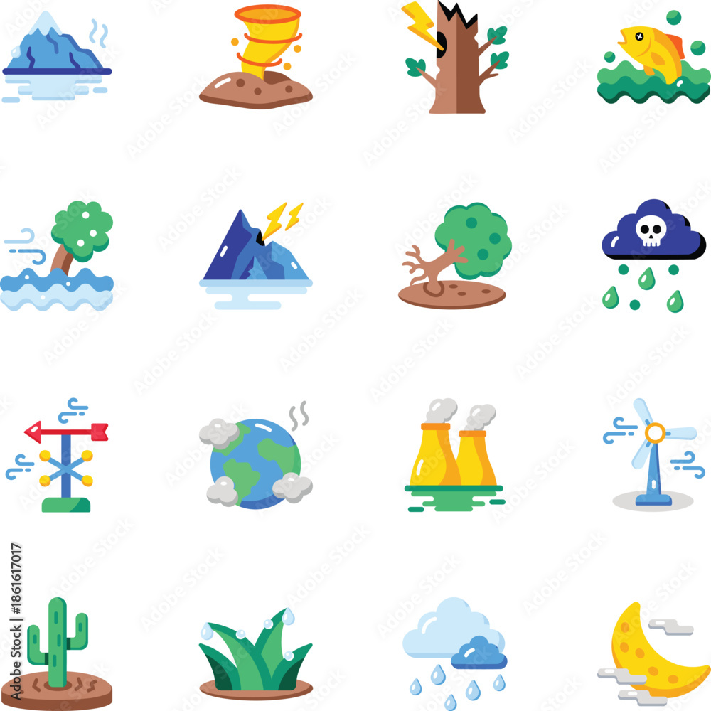 Fototapeta premium Set of Weather States Flat Style Icons 
