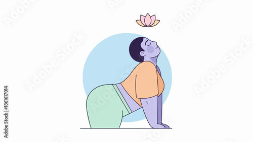 Female figure in meditative pose with pink lotus flower above her head