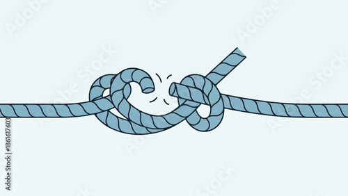 Detailed illustration of a blue knot tied in a rope on a light blue background