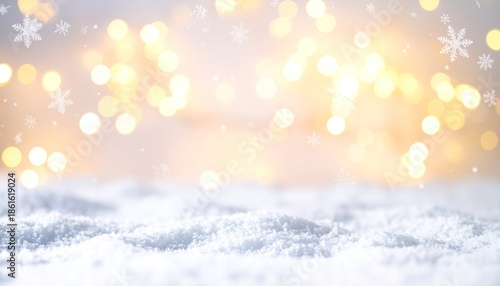 Wallpaper Mural Festive Winter Snow Scene with Golden Bokeh Lights. Torontodigital.ca