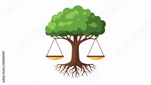 Symbolic tree with integrated scales illustration on light green background