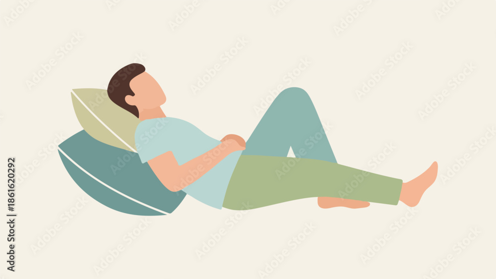 Fototapeta premium Relaxed person lounging on a bean bag chair in a flat, cartoon-style illustration