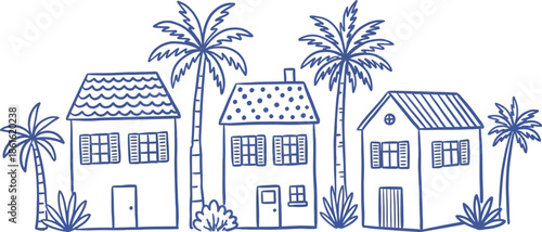 Charming Blue Line Houses with Palm Trees