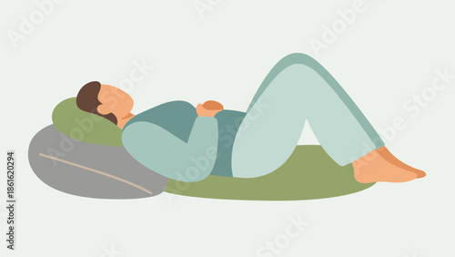 Flat cartoon illustration of a person lying on a cushion in a relaxed pose