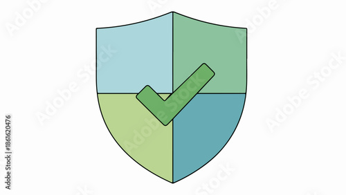 Shield with four green quadrants and a diagonal checkmark
