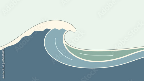 Minimalist stylized wave with blue and green gradient on seamless background