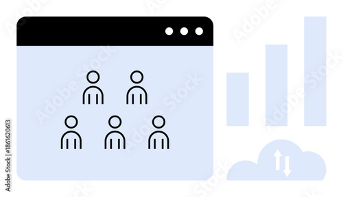 Team collaboration displays interconnected individuals, cloud computing, and growth analysis. Team collaboration fosters efficient project management and improved outcomes. For business, tech apps