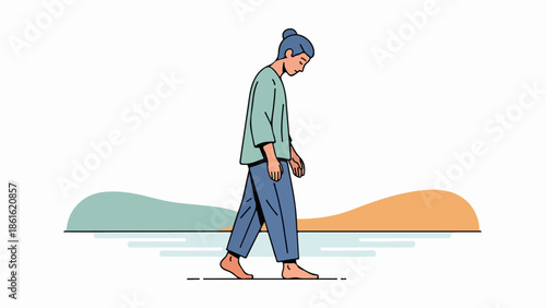 Man walking alone in mid-stride with abstract background