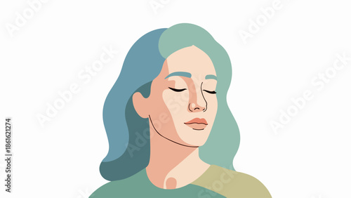 Mid-adult woman with blue-green hair in a moment of quiet introspection