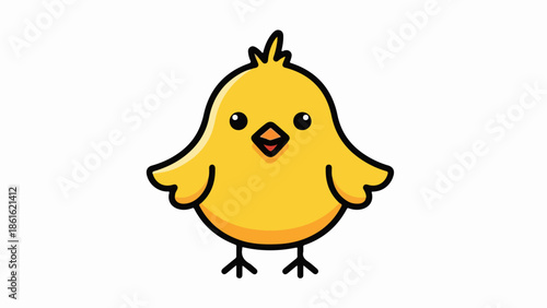 Playful bright yellow chick illustration with orange beak and tuft of feathers
