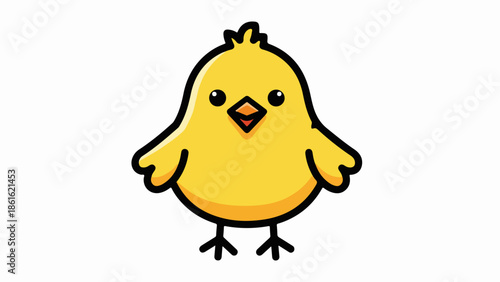Cartoon chick illustration with expressive eyes and orange beak on light yellow background