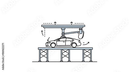 Precision Robotic Arm Performing Automated Tasks on a Vehicle Assembly Line