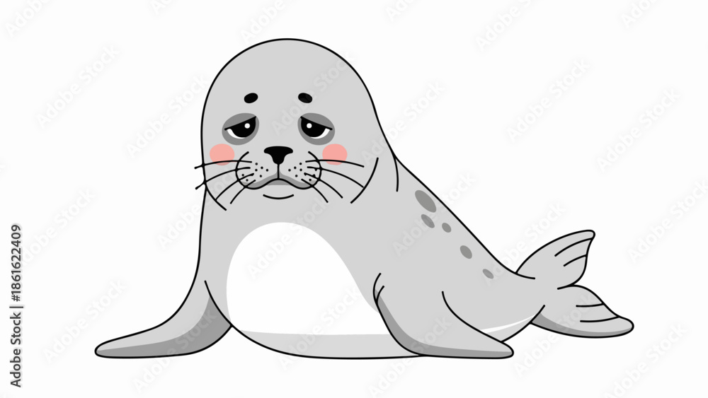 Obraz premium Cartoon-style illustration of a relaxed seal lying on its belly with front flippers stretched forward