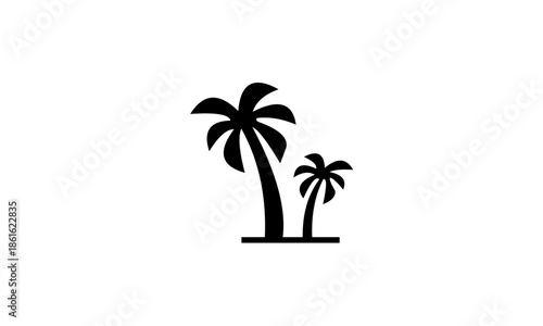 Silhouette of two palm trees on a white background.