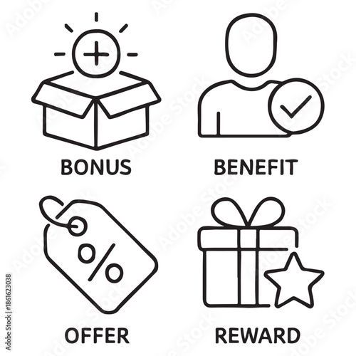 Rewards, Incentives & Bonus Benefits Outline Icon Set